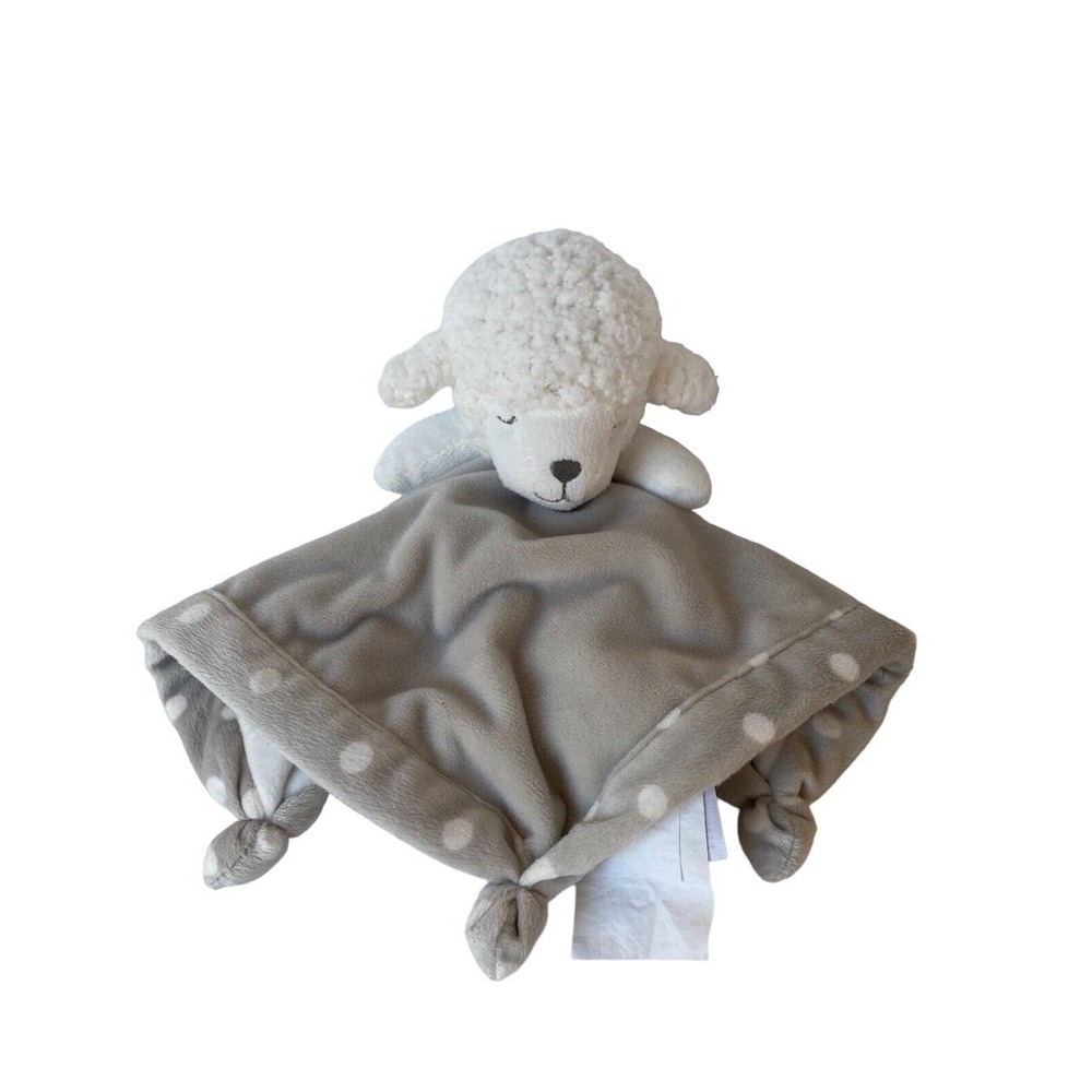 SL Home Fashion Lamb Sheep Baby Lovey Security Blanket Gray Polka Plush Knotted